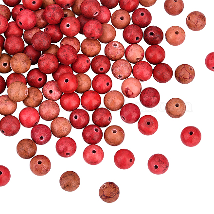 OLYCRAFT 147Pcs Natural Howlite Beads 8mm Red Round Gemstone Beads Smooth Stone Beads for Necklace Bracelet and Jewelry Making G-OC0002-65-1