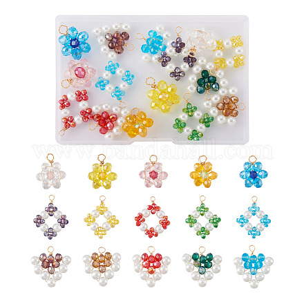 Craftdady 30Pcs 15 Style Wire Wrapped Electroplate Glass & Glass Pearl Pendants FIND-CD0001-41-1
