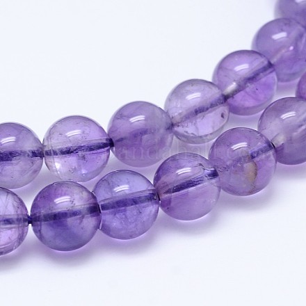 Natural Amethyst Round Bead Strands G-M212-6mm-02A-1