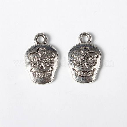 Mexico Holiday Day of the Dead Sugar Skull Tibetan Style Alloy Metal Pendants X-TIBEP-21061-AS-LF-1