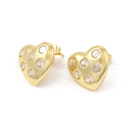 Clear Cubic Zirconia Heart Stud Earrings EJEW-E275-03G-1