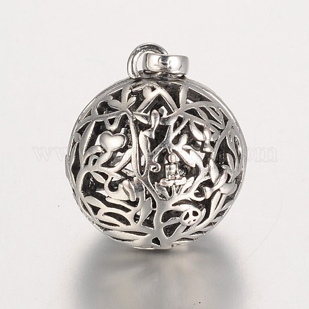 Rack Plating Hollow Brass Round Cage Pendants KK-E665-09AS-NF-1