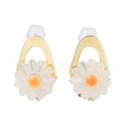 Clous d'oreilles en coquillage naturel fleur avec épingles en laiton et 925 en argent sterling pour bijoux d'été EJEW-P256-71G-1