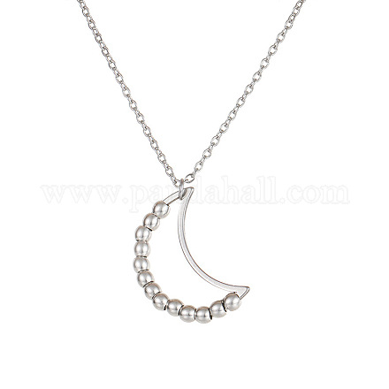 Edelstahlfarbene Halskette mit drehbarem Perlenanhänger aus Titanstahl PW-WG58570-06-1