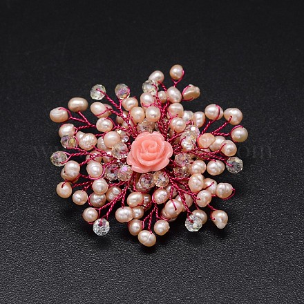 Natural Pearl Flower Safety Brooch JEWB-E011-01-1