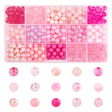 Chgcraft 525pcs 15 style pink series transparent & plating Polystyrol & Imitationsperle Acryl/Kunststoffperlen TACR-CA0001-08-1