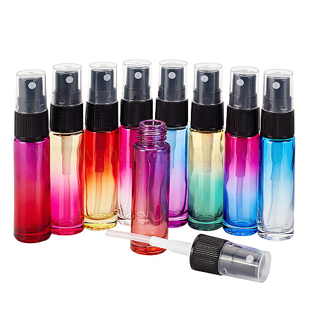 Benecreat 9 paquete 10 ml botella de spray de vidrio de color arcoíris botella de spray de niebla fina recargable para perfume aceite esencial MRMJ-BC0001-27-1