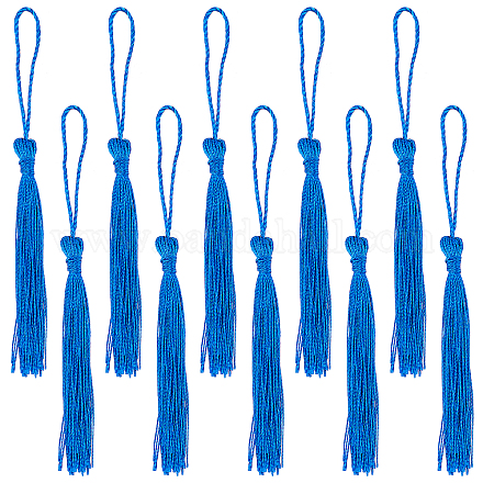 Sunnyclue 100 個縫製タッセルバルク手作りブックマークタッセルシルキータッセルジュエリー作成用ソフトクラフトタッセルループブックマークポリエステルシルクタッセル卒業キャップ卒業生帽子装飾ブルー FIND-SC0003-36B-1