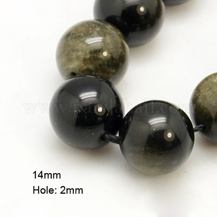 Chapelets de perles en obsidienne dorée naturelle G-C068-14mm-9-1