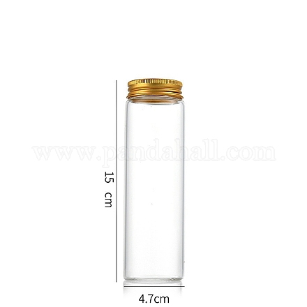 コラムガラススクリュートップビーズ貯蔵チューブ  アルミニウム製の口が付いた透明なガラス瓶  ゴールドカラー  4.7x15cm  容量：200ml（6.76fl.oz） CON-WH0086-094H-02-1