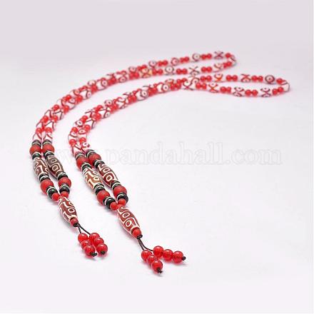 Colliers avec perles en agate tibétaine naturelle à bijoux bouddhistes NJEW-F131-30-1