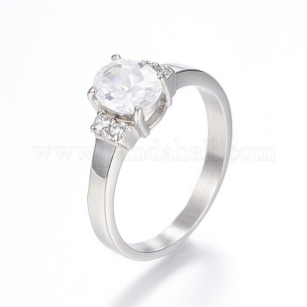 316 acero inoxidable anillos de dedo de circonio cúbico RJEW-P119-03-7#-1