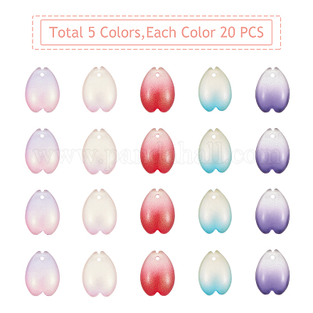 PandaHall 100pcs 5 Color Floral Petal Pendant Charms Transparent Two-Color Petal Lampwork Pendants for DIY Jewelry Making Earring Bracelet Necklace LAMP-PH0002-14-1