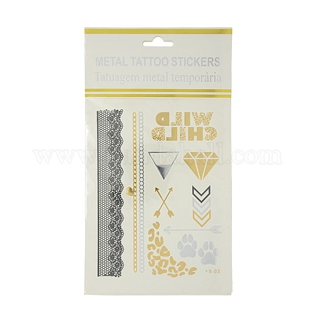 Cool Body Art Removable Mixed Shapes Fake Temporary Tattoos Metallic Paper Stickers AJEW-O007-23-1