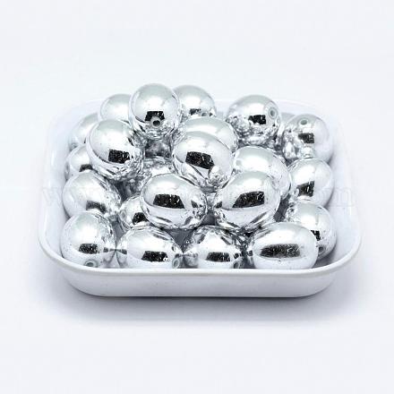 環境に優しいプラスチックビーズのメッキ  卵  銀色のメッキ  22.5x17.5mm  穴：2.5mm  約120個/500g KY-K002-08S-1