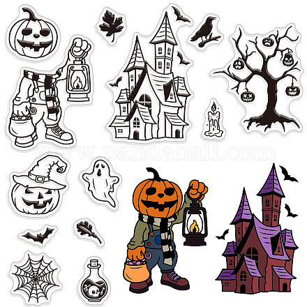 CRASPIRE Halloween Themed Silicone Clear Stamps Pumpkin Man Haunted House Divination Reusable Rubber Transparent Seals for Cards Making DIY Scrapbooking Journal Photo Album Decorative DIY-WH0448-0040-1