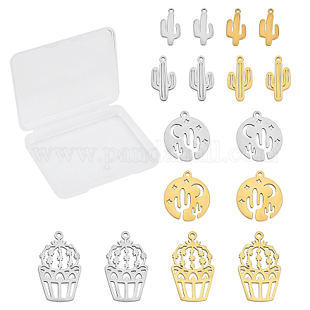 SUNNYCLUE 1 Box 16Pcs 4 Styles Cactus Charms Bulk Stainless Steel Summer Desert Plant Pendants Hollow Metal Flat Round Pendant for Jewelry Making Charms Bracelets Crafts Supplies STAS-SC0003-05-1
