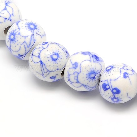 Handmade Flower Printed Porcelain Ceramic Beads Strands PORC-M005-6mm-09-1