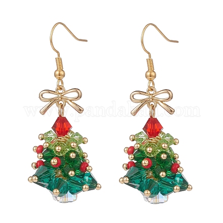 Glas-Weihnachtsbaum mit Bowknot-Ohrringen EJEW-TA00104-1