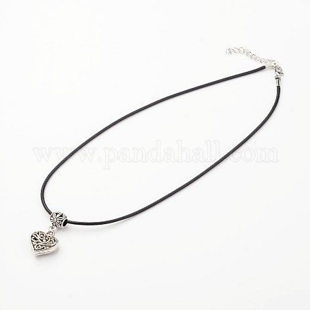 Heart Tibetan Style Alloy Pendant Necklaces NJEW-F197-12-1