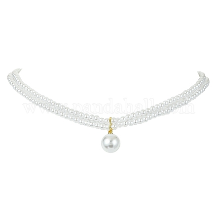 Doppellagige Halsketten aus ABS-Kunststoff mit Kunstperlen und Perlen NJEW-JN04521-1