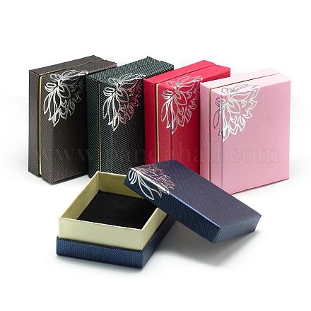Серебряный тон цветок картон ювелирные изделия комплект коробка CBOX-R036-03-1