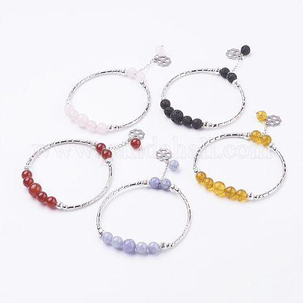 Natural Gemstone Beads Stretch Bracelets with 316 Surgical Stainless Steel Curb Chains BJEW-JB03433-1