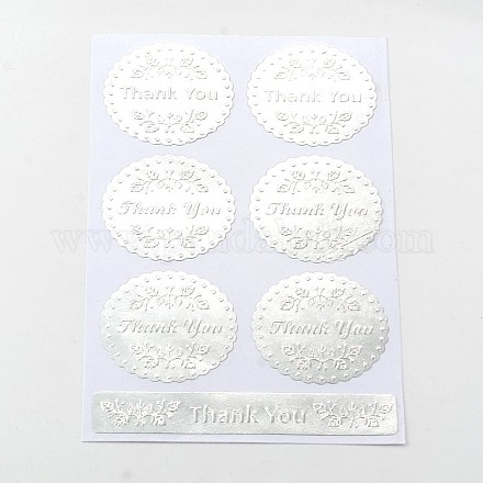 Flat Round with Branch Patterns & Word Thank You DIY Label Paster Picture Stickers AJEW-M023-03B-1