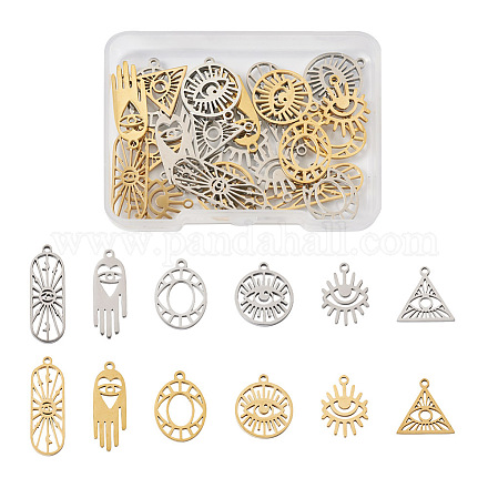 24 pièces 12 style 304 pendentifs en acier inoxydable FIND-TA0001-89-1