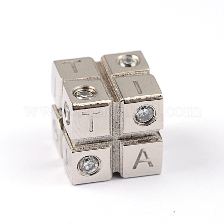Cube with Letter 304 Stainless Steel Rhinestone Beads STAS-L169-131-1