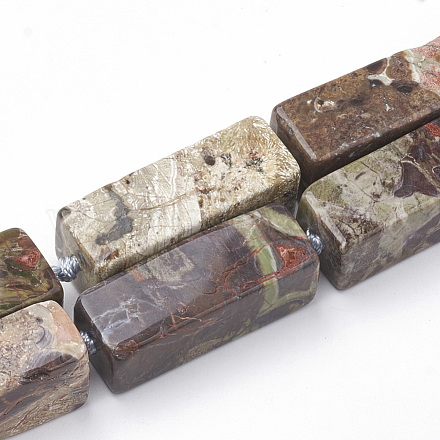 天然石フラワーアゲート瑪瑙ビーズ連売り  直方体の  39.5~40.5x13~16x13~16mm  穴：2mm  約9個/連  15.3インチ G-T105-20-1