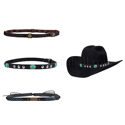 SuperZubehör 3 Stück Cowboyhutbänder im 3-Stil mit Legierungsverschluss FIND-FH0006-60-1
