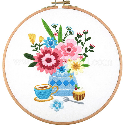 Diyディスプレイ装飾刺繍キット  刺繍針と糸を含む  綿織物  花柄  180x128mm SENE-PW0003-075E-1