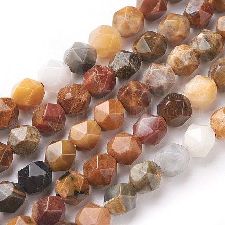 Chapelets de perles en bois pétrifié naturel G-F545-F02-1
