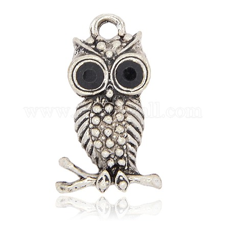 Antique Silver Alloy Rhinestone Owl Pendants for Halloween Jewelry ALRI-J058-02AS-1