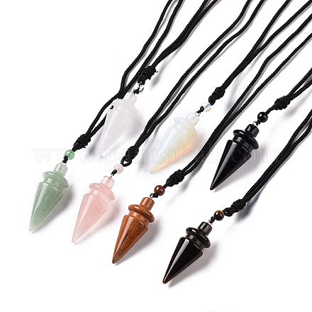 Gemstone Cone Pendant Necklace with Nylon Cord for Women G-A210-05-1