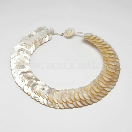Natural White Shell Beaded Necklaces NJEW-L096-18-1