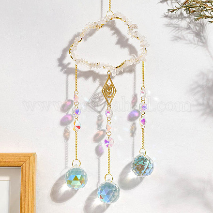 Natural Quartz Crystal Copper Wire Wrapped Cloud Hanging Ornaments PW-WG49920-01-1
