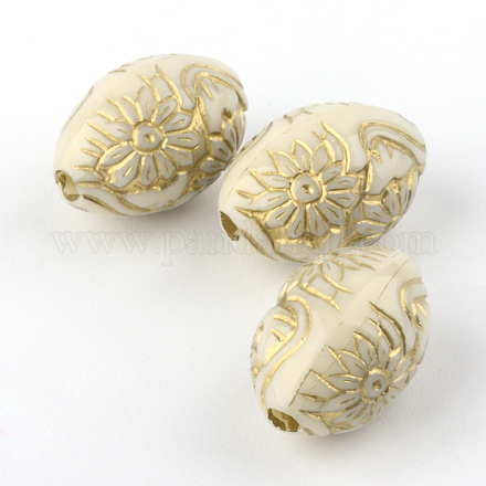 Oval with Flower Plating Acrylic Beads PACR-Q102-81A-1