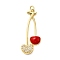 Brass Micro Pave Cubic Zirconia Pendants, Enamel Style, Cherry, with Jump Ring, Real 18K Gold Plated, 39x16.5x5.5mm, Hole: 3.5mm