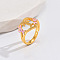 Heart & Flower Brass Pearl Pink Enamel Adjustable Finger Rings, Golden, Letter T, 14mm, Inner Diameter: 17mm