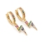Brass Micro Pave Cubic Zirconia Huggie Hoop Earrings, Long-Lasting Plated, Lightning Bolt, Colorful, Golden, 34.5mm, Pin: 1mm