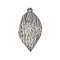 304 Stainless Steel Pendants, Textured, Leaf Charms, Antique Silver, 37x18x1~2mm, Hole: 1.6~1.8mm