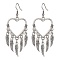 Tibetan Style Alloy Heart Woven Net Chandelier Earrings, Long Drop Earrings, Feather, 65x27mm
