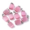 Cat Eye Pendants, with 201 Stainless Steel Findings, Rectangle, Stainless Steel Color, Pearl Pink, 20x12x9mm, Hole: 7x4mm