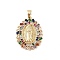 Brass Clear Cubic Zirconia Pendants, Long-Lasting Plated, Oval with Holy Virgin Charms, Colorful, 33x25x5mm, Hole: 6x5mm
