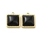 304 Stainless Steel Charms, with Cat Eye, Saqure Charms, Real 14K Gold Plated, Black, 14.5x12x5.3mm, Hole: 1.4mm
