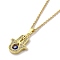 304 Stainless Steel Pendant Necklaces, Brass Micro Pave Clear Cubic Zirconia Pendant Necklaces, Hamsa Hand, 17.52 inch(44.5cm) Pendant: 23.5x17mm.