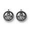 304 Stainless Steel Enamel Charms, Stainless Steel Color, Flat Round with Virgin Mary Pattern, Black, 14.5x13x1.5mm, Hole: 1mm