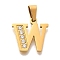 Ion Plating(IP) 304 Stainless Steel Rhinestone Pendants, Letter W, 17~19x10.5~18x2mm, Hole: 6.5x3.5mm
